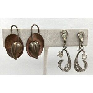 Vintage Lot of 2 Screw Back Earrings Sterling 925 Silver‎ 8.2g Am Lee Rhinestone